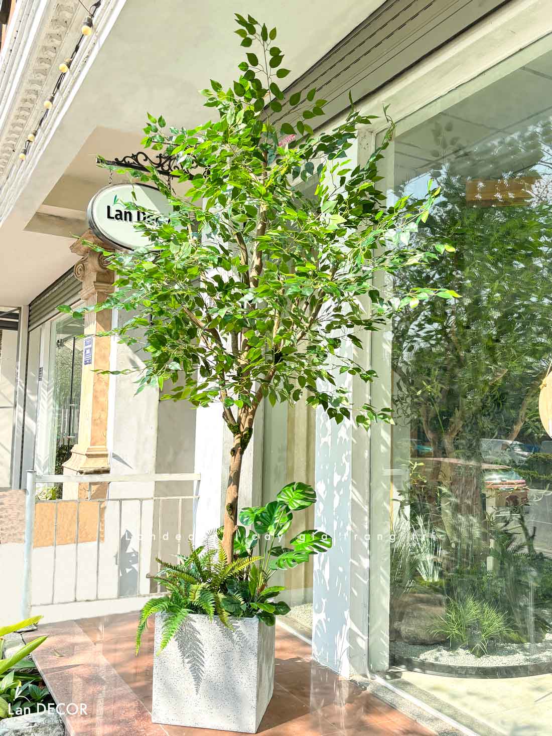 Cây Giả Trưng Bày- Cây Lá Xanh Thiết Kế Tiểu Cảnh Giếng Trời (260cm) - CC1105