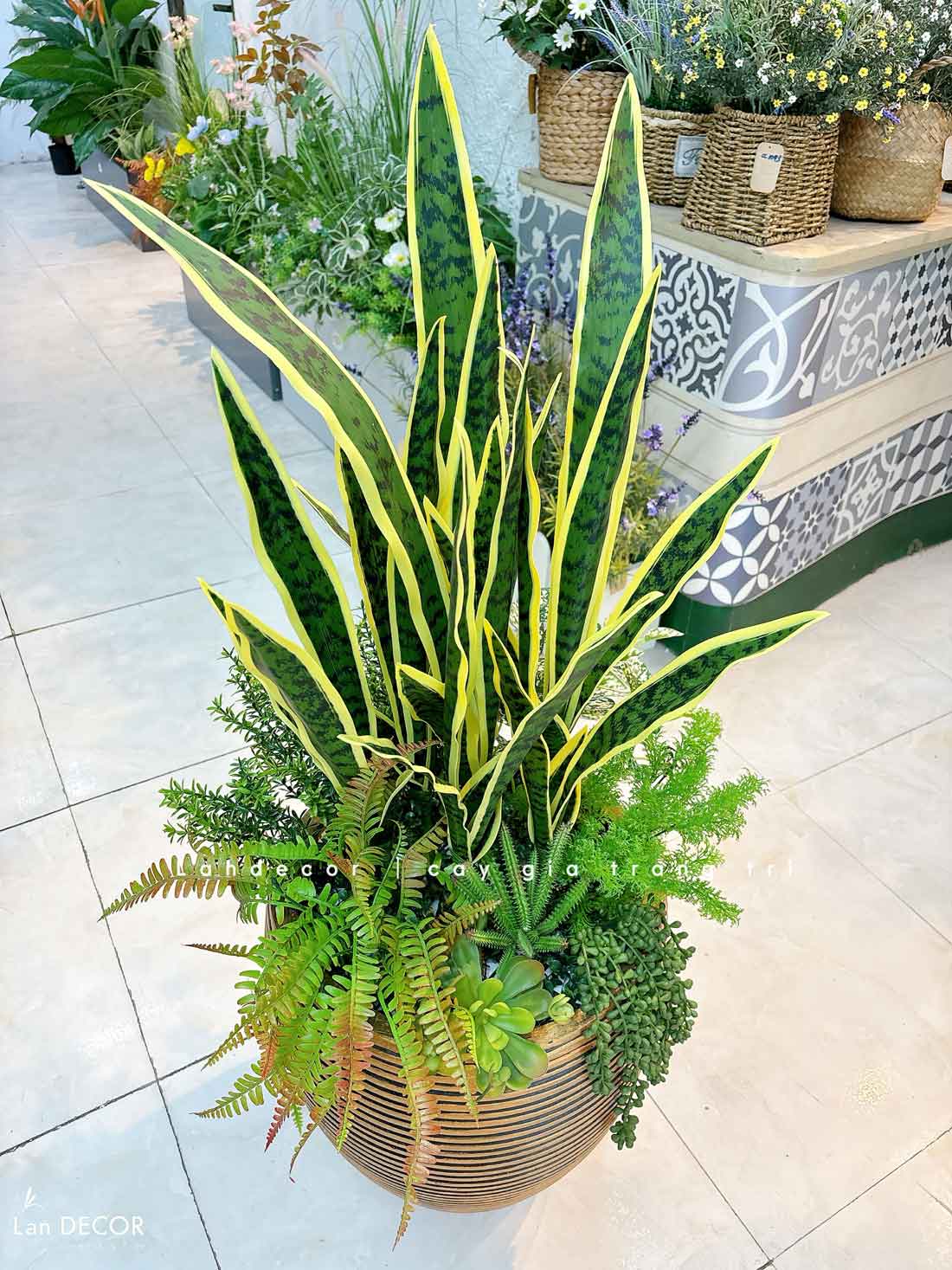 Cây Giả Decor- Chậu Cây Lưỡi Hổ Giả Decor Nhà Cửa, Nội Thất Phòng Khách (110cm)- CC1187