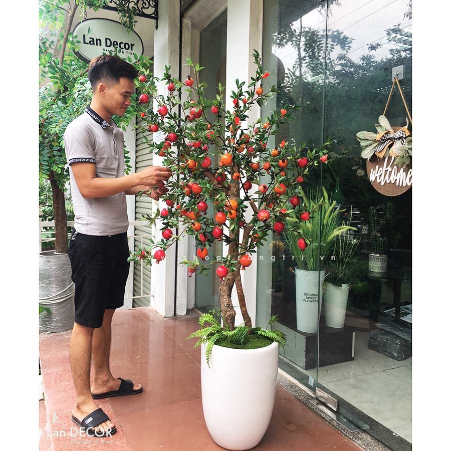 Lựu Giả Trang Trí- Mẫu Chậu Cây Lựu Giả Cao 170cm Trang Trí Nhà Đẹp