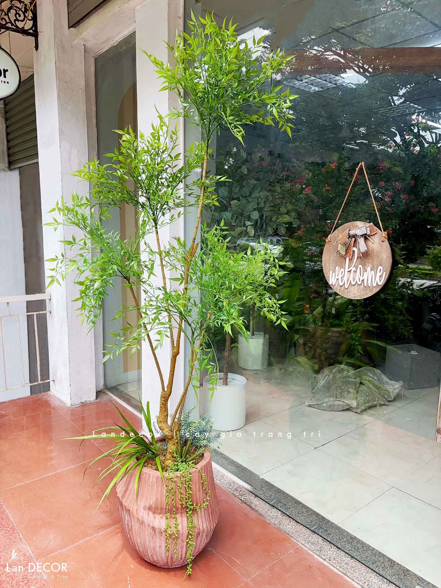 Cây Giả Decor- Cây Nam Thiên Trúc Giả 5 Nhánh Thiết Kế Căn Hộ Độc Đáo (190cm)- LC3042-5