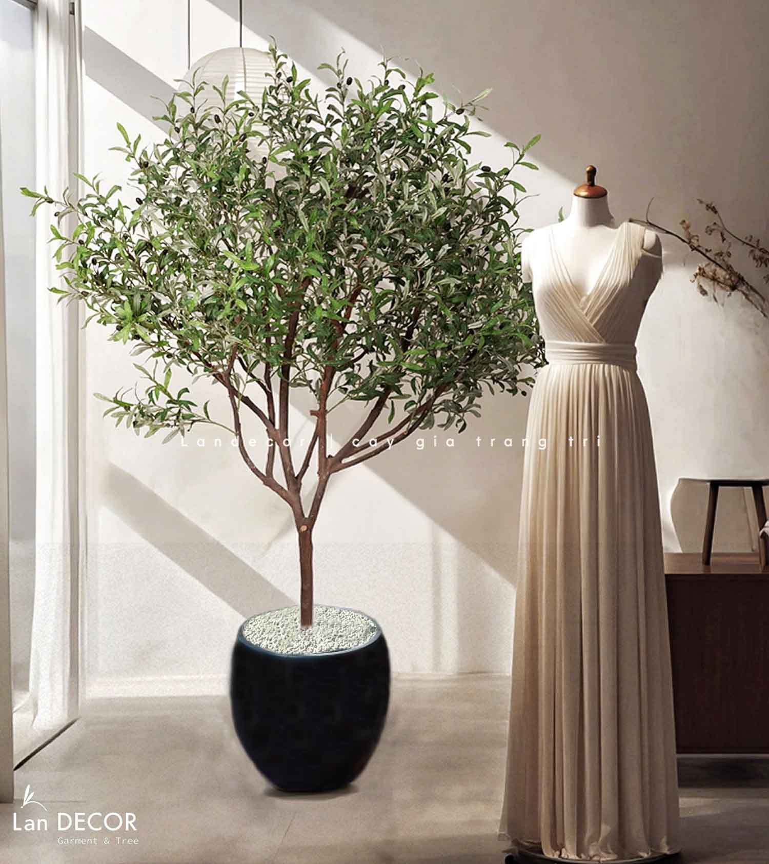 Cây Giả Thiết Kế - Cây Olive Giả Decor Cửa Hiệu Phong Cách Bắc Âu Ấn Tượng (160cm)- CC1232