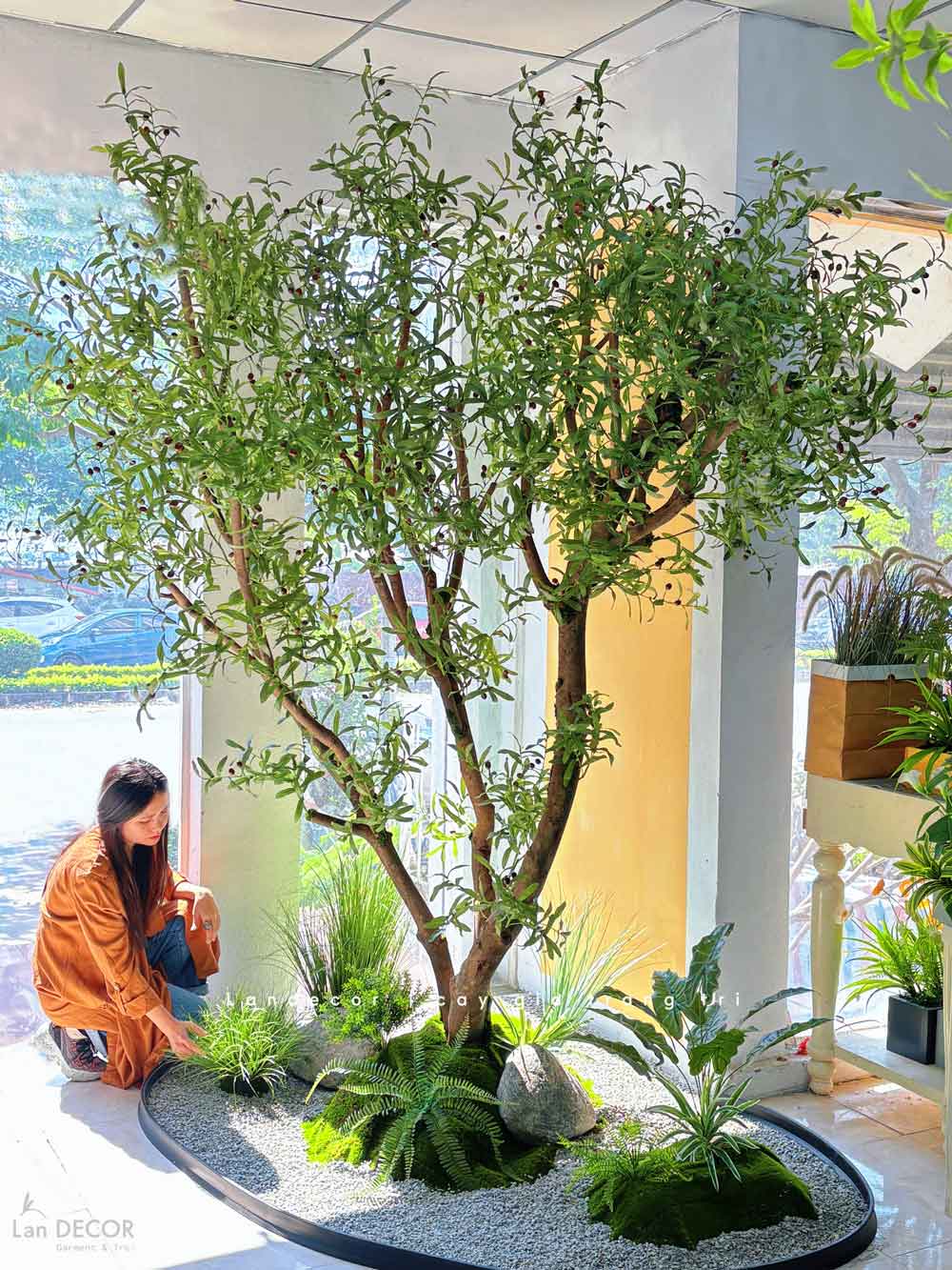Cây Giả Tiểu Cảnh- Cây Olive Giả Trang Trí Tiểu Cảnh Cho Không Gian Lớn (285cm)- CC1222