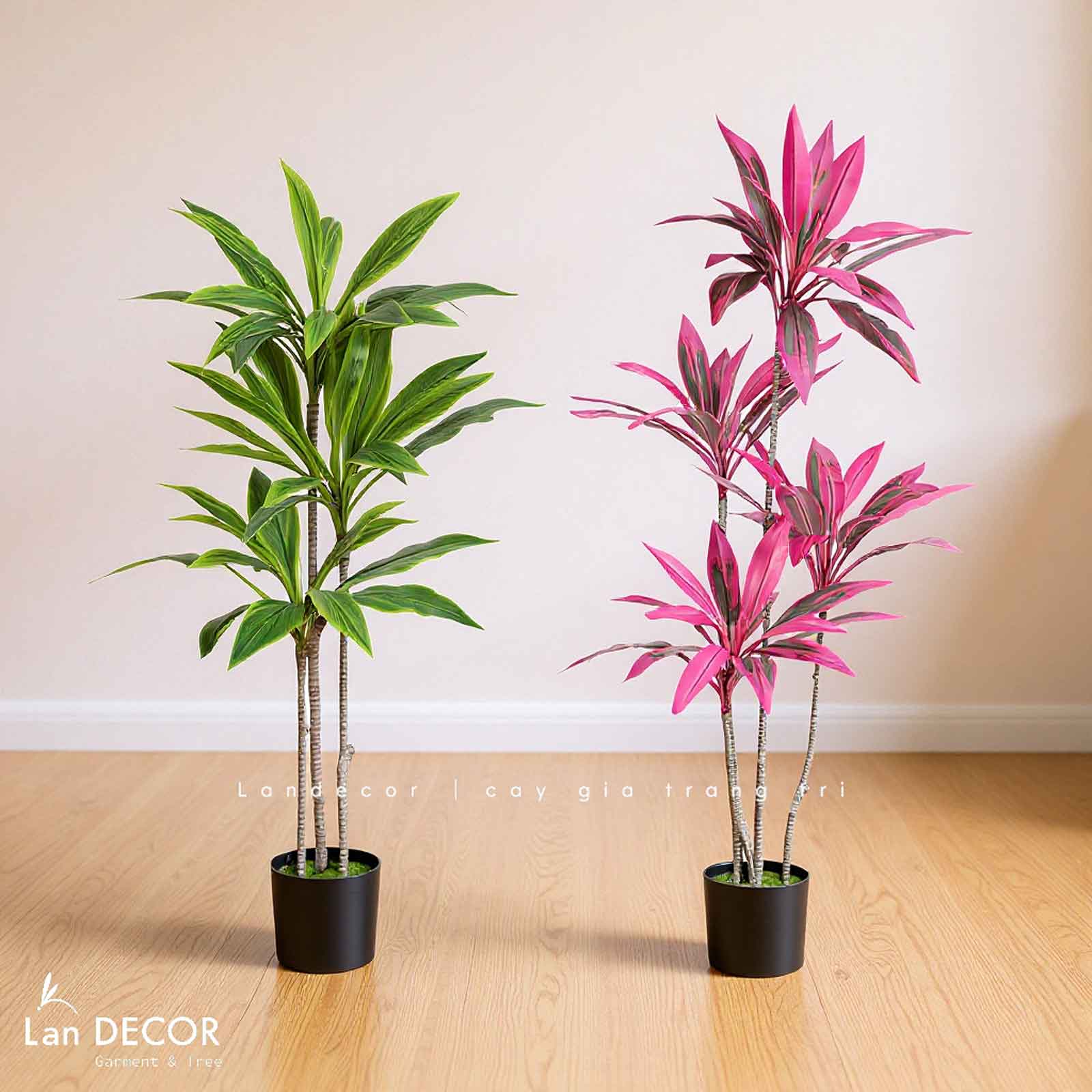 Cây Giả Decor- Cây Phất Dụ Đỏ 3 Thân Thiết Kế Tiểu Cảnh Độc Đáo (110cm)- LC3735