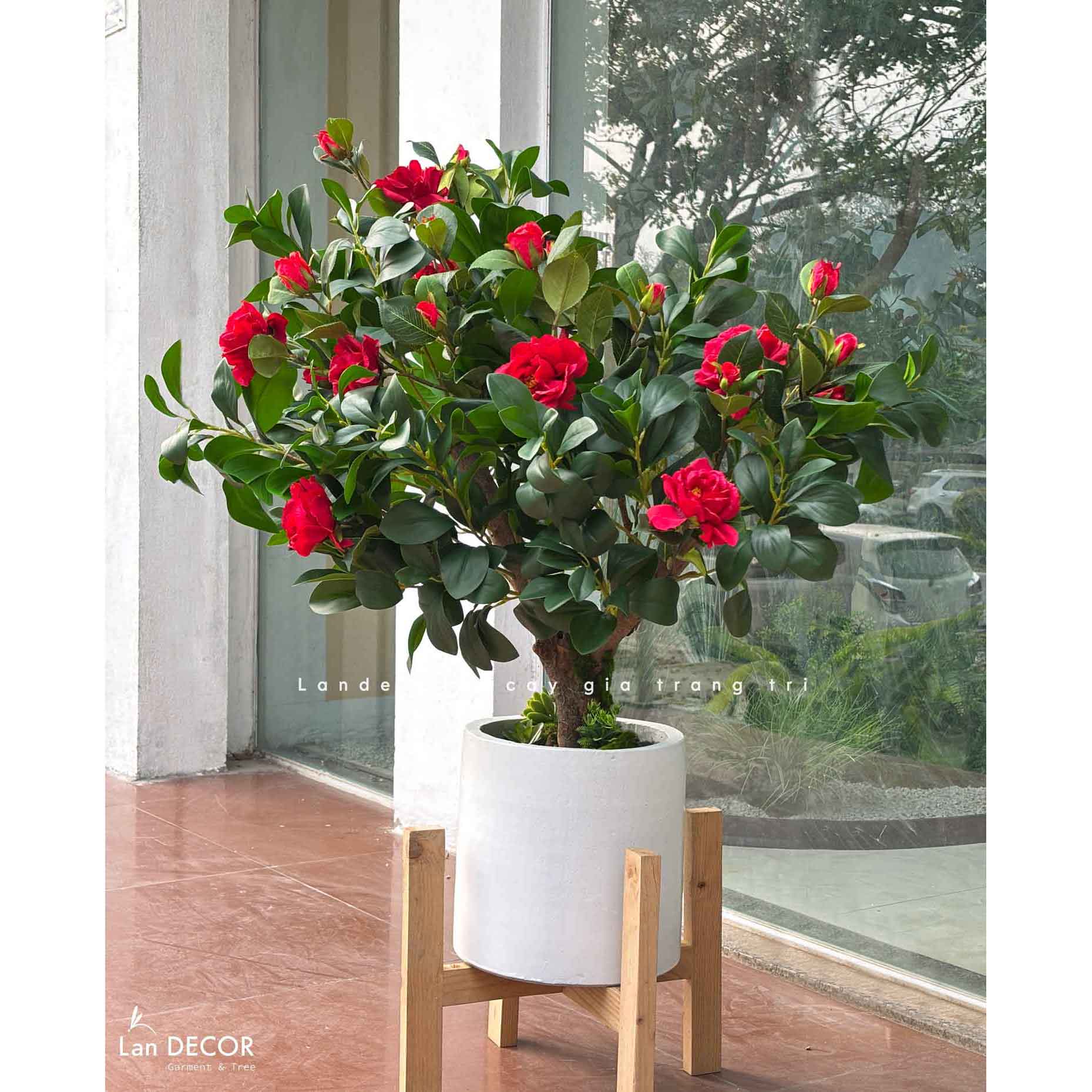 Cây Hoa Decor- Cây Hoa Trà Giả Thiết Kế Căn Hộ, Trang Trí Tinh Tế, Màu Sắc Ấm Cúng (80cm)- CC1233