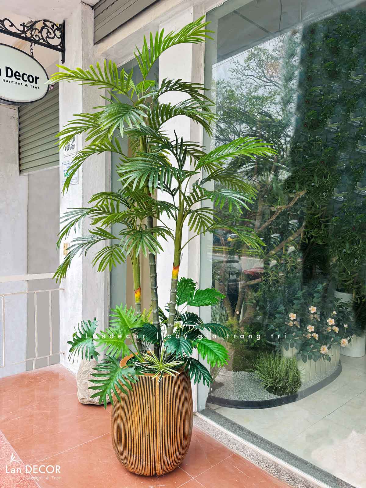 Cây Giả Trang Trí- Cây Dừa Giả 3 Thân Thiết Kế Tiểu Cảnh Xanh Độc Đáo (180cm)- LC3707