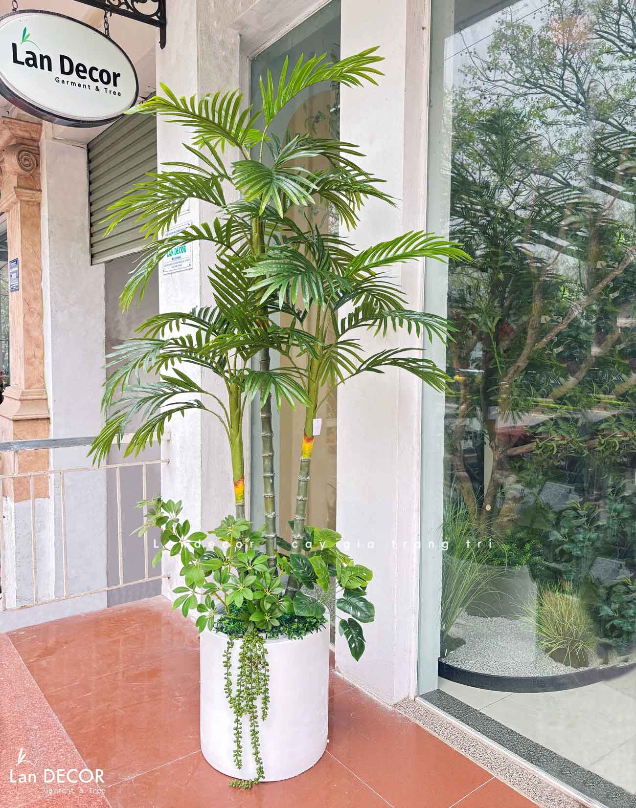 Cây Giả Trang Trí- Cây Dừa Giả 3 Thân Thiết Kế Tiểu Cảnh Xanh Độc Đáo (180cm)- LC3707