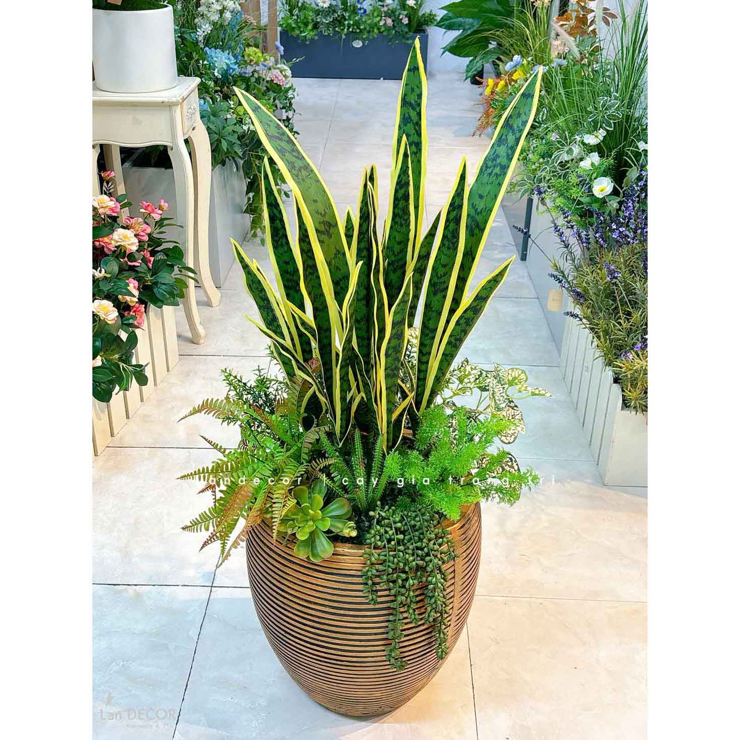 Cây Giả Decor- Chậu Cây Lưỡi Hổ Giả Decor Nhà Cửa, Nội Thất Phòng Khách (110cm)- CC1187
