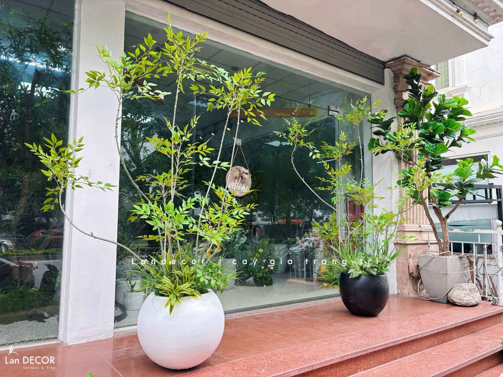 Chậu Xi Măng Tròn Trắng Trồng Cây Thiết Kế Hiện Đại (37x45cm)- CXM048