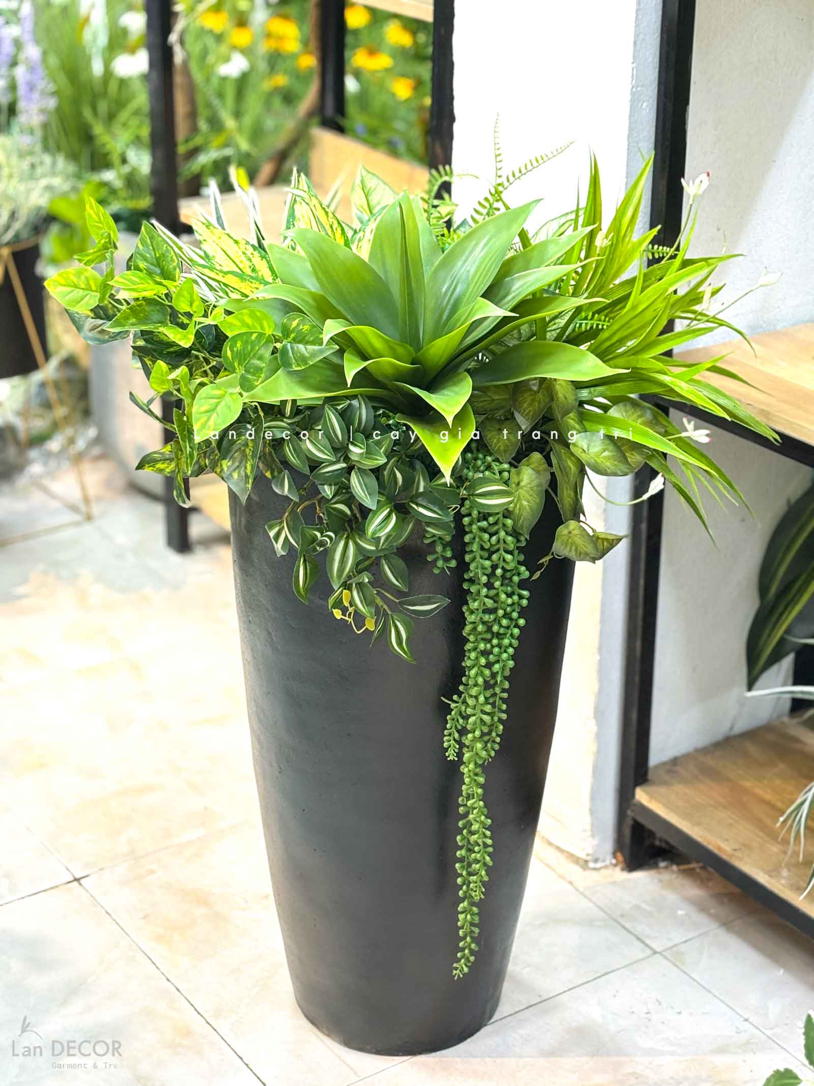 Tiểu Cảnh Giả- Chậu Cây Tiểu Cảnh Giả Trang Trí Sảnh Văn Phòng Xanh Mát (cao 95cm, tán 60cm)- CC1125