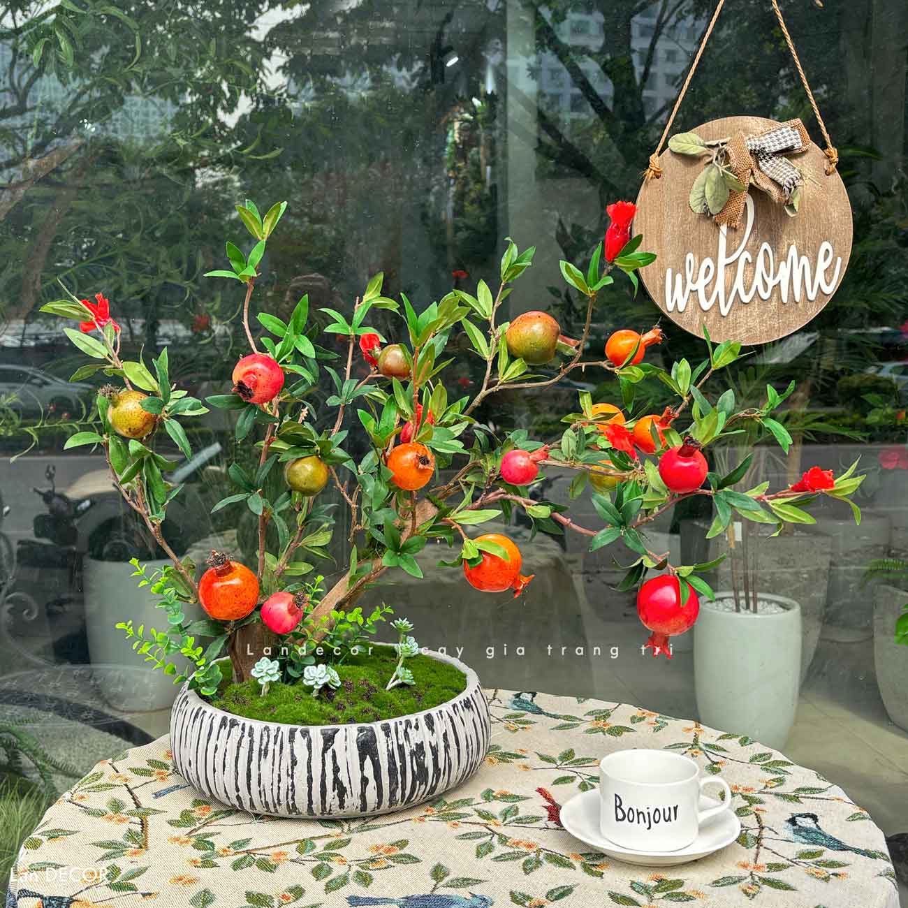 Lựu Giả Trang Trí- Cây Lựu Bonsai Để Bàn Phòng Khách (45cm)- CC1004