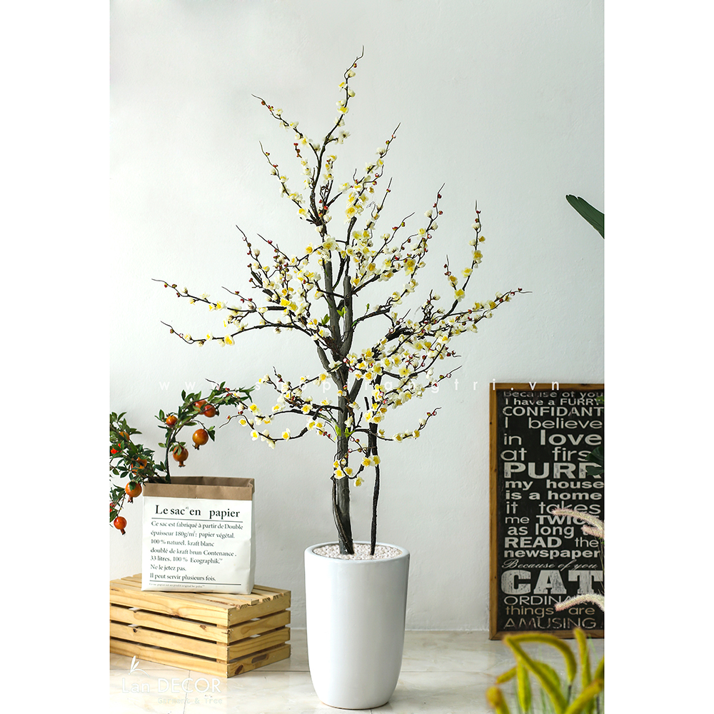 Cây mận trắng trang trí nhà đẹp Landecor (160cm) - CC378.1