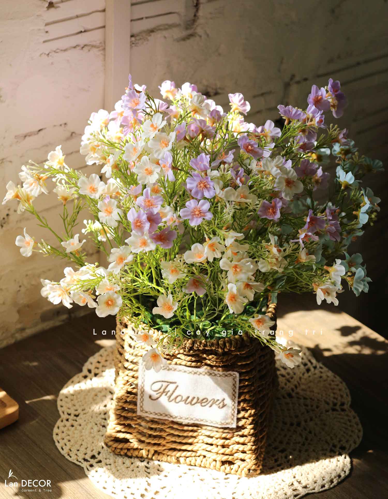 Hoa Giả Decor - Giỏ Hoa Dạ Yến Thảo Giả Trang Trí Phòng Khách Vintage (40cm)- CC1487