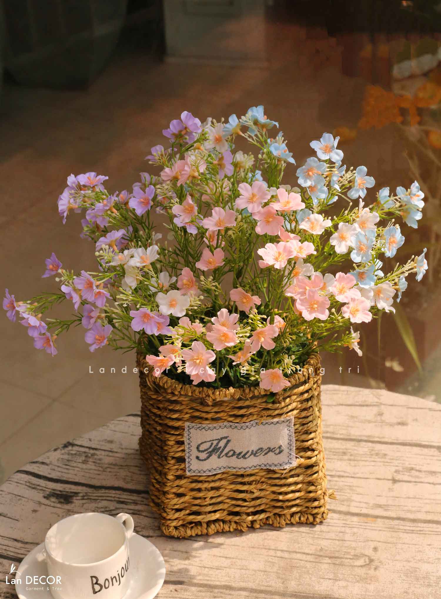 Hoa Giả Decor - Giỏ Hoa Dạ Yến Thảo Giả Trang Trí Phòng Khách Vintage (40cm)- CC1487