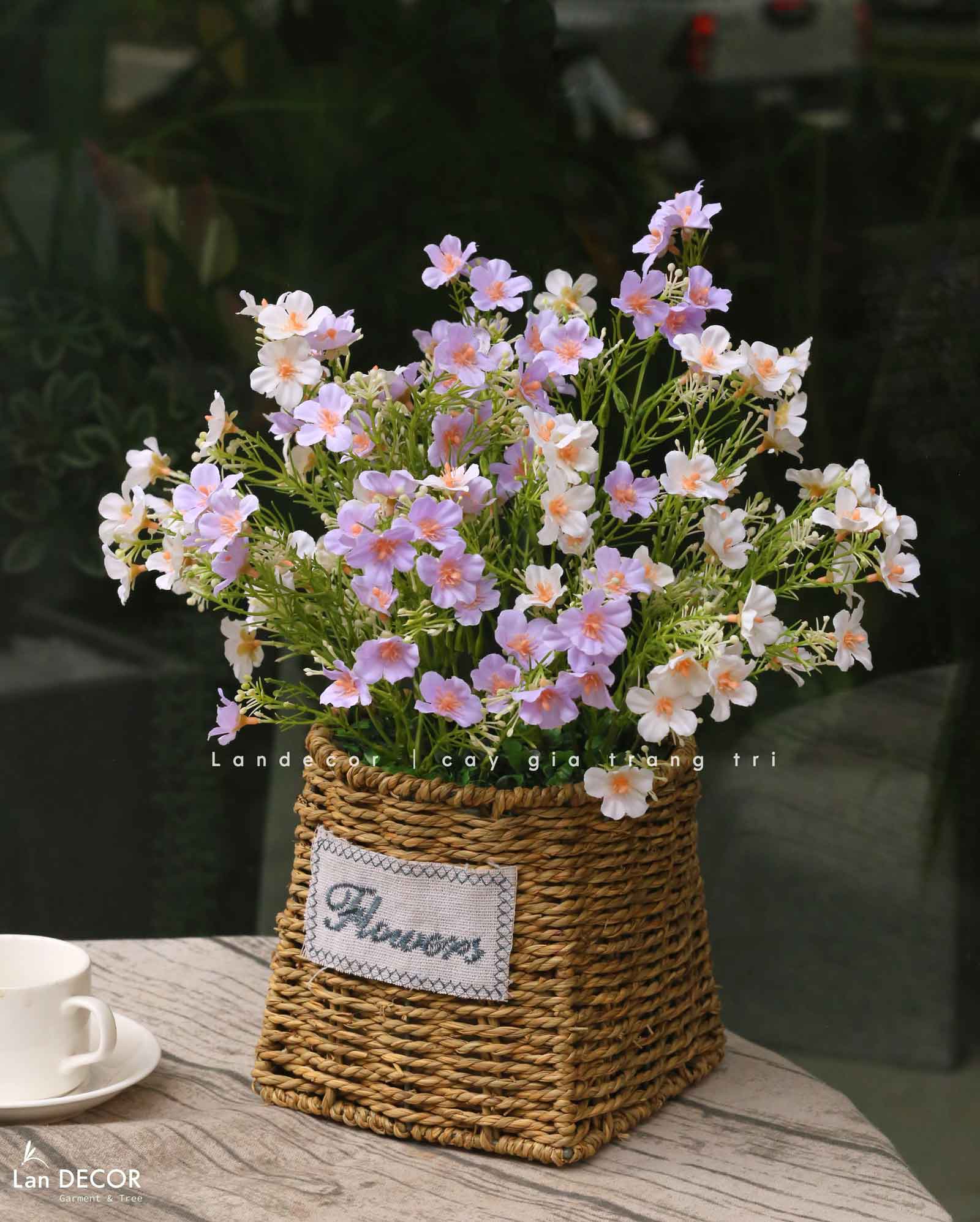 Hoa Giả Decor - Giỏ Hoa Dạ Yến Thảo Giả Trang Trí Phòng Khách Vintage (40cm)- CC1487