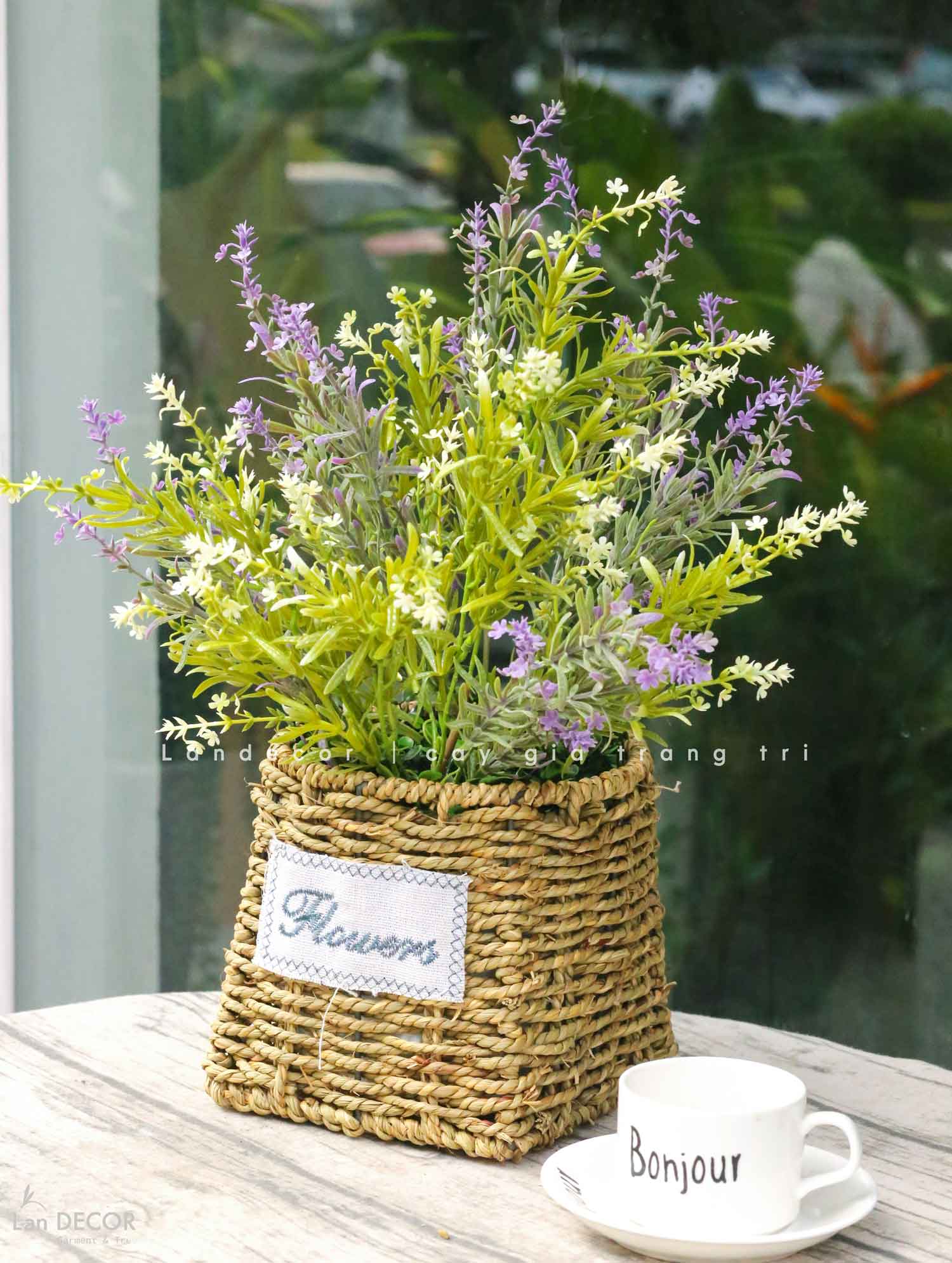 Hoa Oải Hương Giả Trang Trí- Giỏ Oải Hương Giả Trang Trí Không Gian (45cm)- CC1469