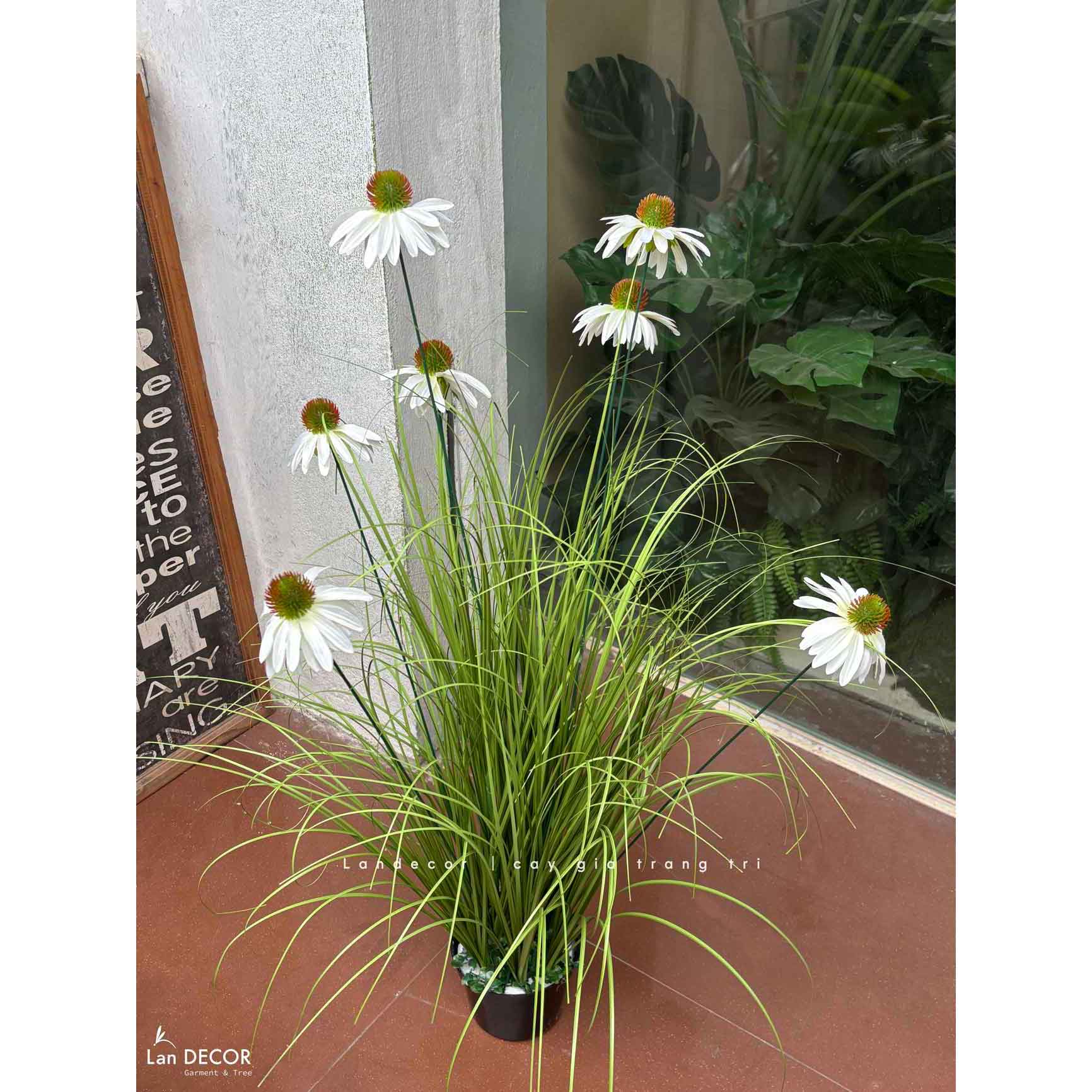 Cúc Mỹ Giả-Chậu Cúc Mỹ Giả Decor Tiểu Cảnh Cửa Hiệu, Quán Cafe (cao 100cm, tán 55cm)- CC1095