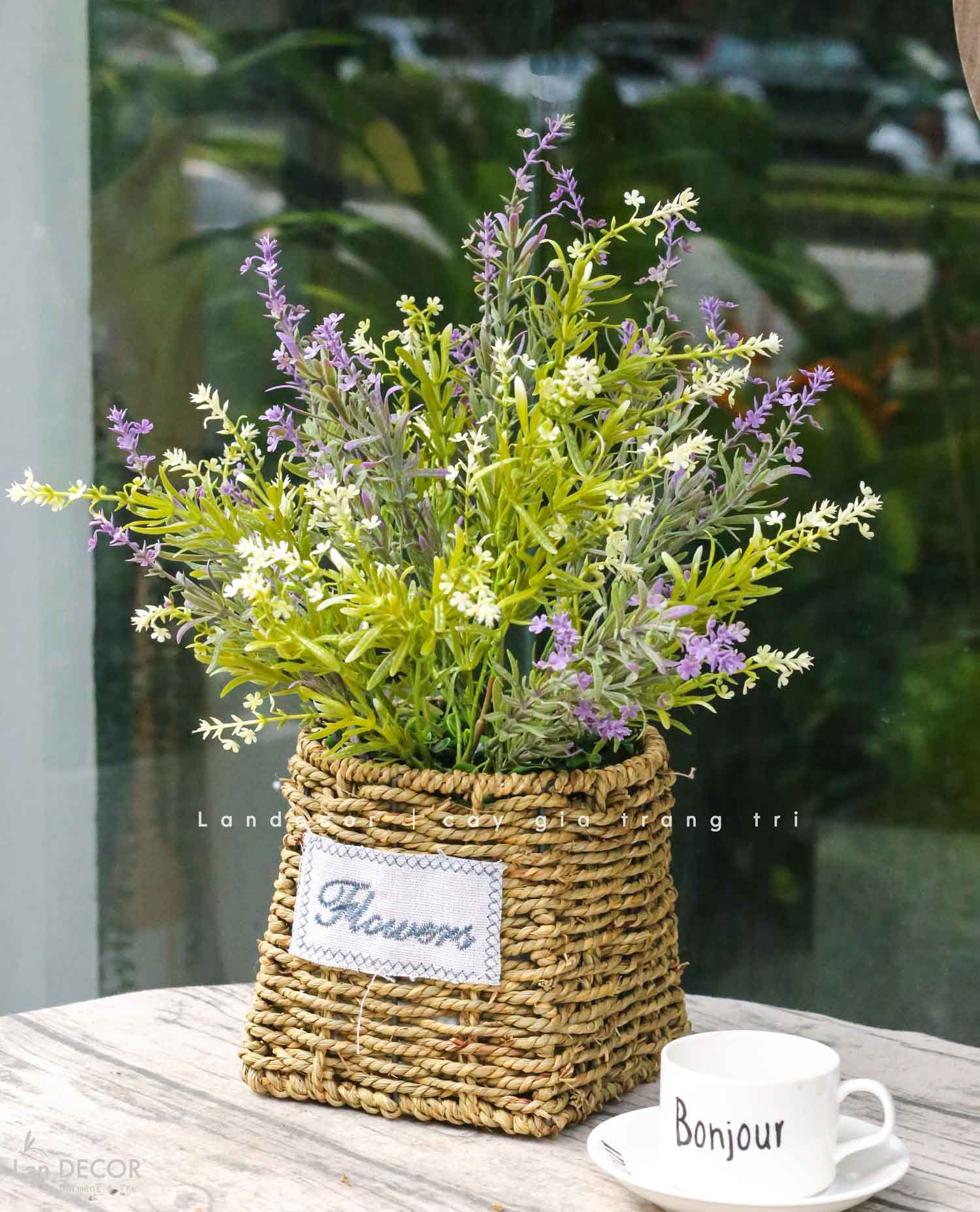 Hoa Oải Hương Giả Trang Trí- Giỏ Oải Hương Giả Trang Trí Không Gian (45cm)- CC1469