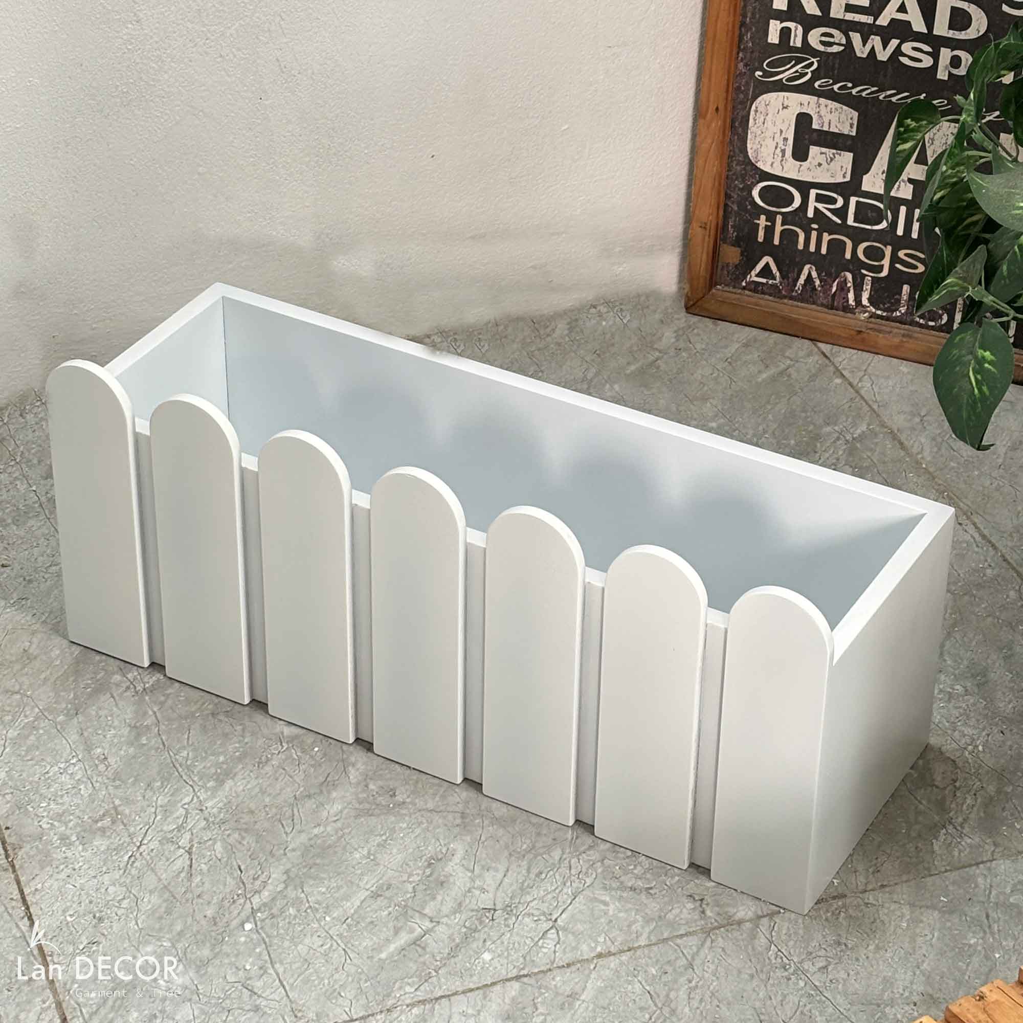 Hộp gỗ trắng trồng cây hoa trang trí nhà, ban công, sân vườn (20x60x20cm)-HGO19