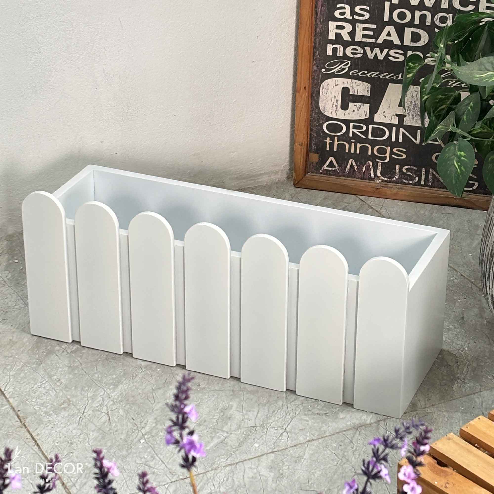 Hộp gỗ trắng trồng cây hoa trang trí nhà, ban công, sân vườn (20x60x20cm)-HGO19