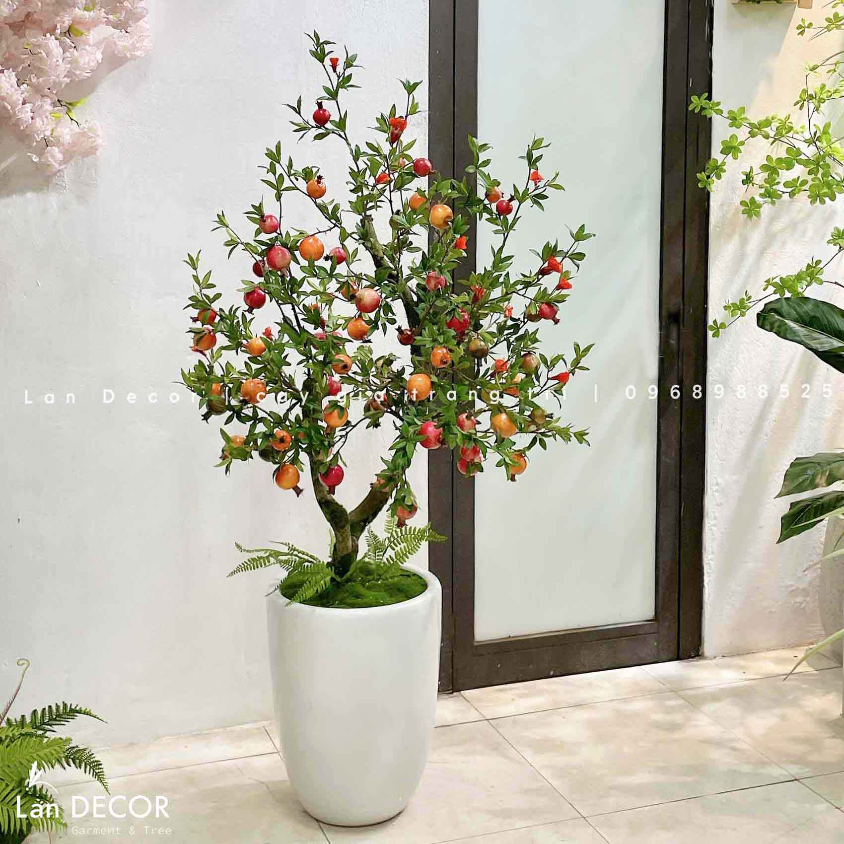 CHẬU CÂY LỰU GIẢ TRANG TRÍ TƯƠI MỚI THIẾT KẾ LAN DECOR (150cm)- CC823