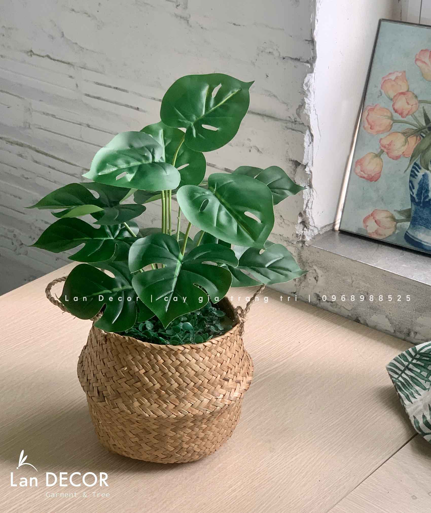 Cành Lá Giả - Cụm Trầu Bà Lá Khía Giả Trang Trí Tự Nhiên (34cm)- HC1233