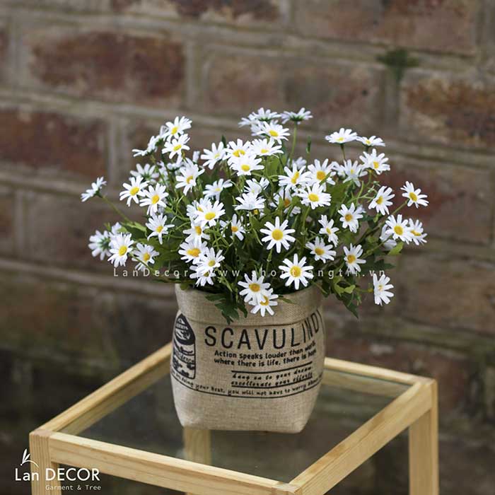 GIỎ CÚC HỌA MI TRANG TRÍ LAN DECOR (TRẮNG/VÀNG) - BH1150