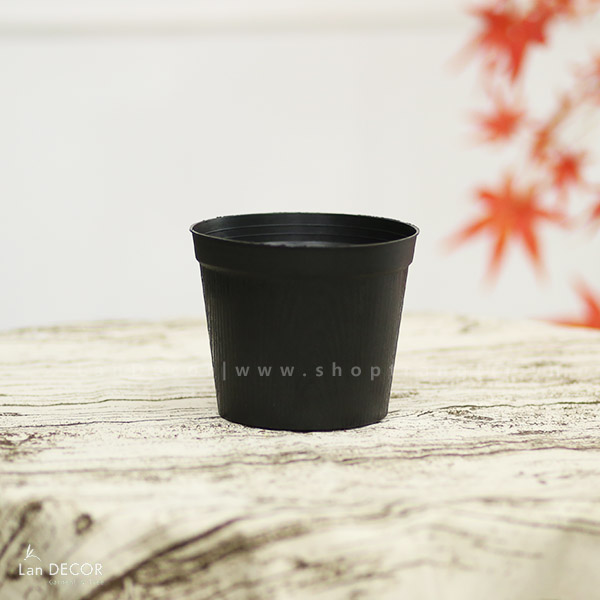 Chậu nhựa đen vân gỗ (D=25cm) - CN020