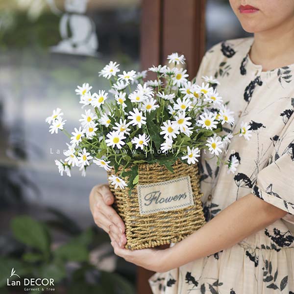 GIỎ HOA CÚC HỌA MI TRẮNG ĐẸP LAN DECOR - BH1156