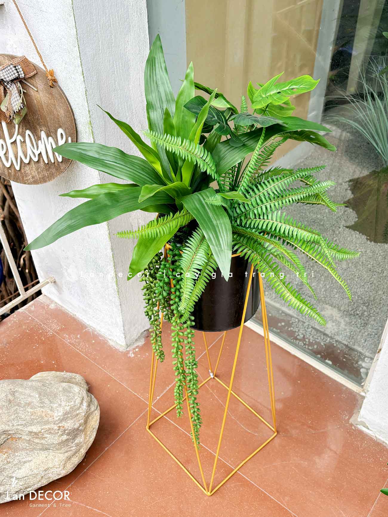 Kệ Sắt Trang Trí- Kệ Cây Dương Xỉ Xanh Decor Cửa Hiệu (100cm)- CC1308