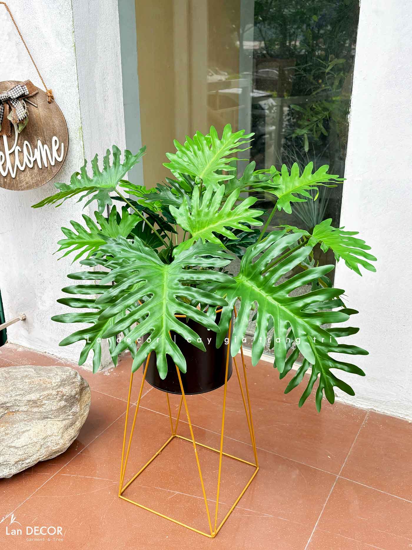 Kệ Cây Giả- Kệ Cây Lá Xẻ Giả Trang Trí Không Gian Xanh (80cm)- CC1309