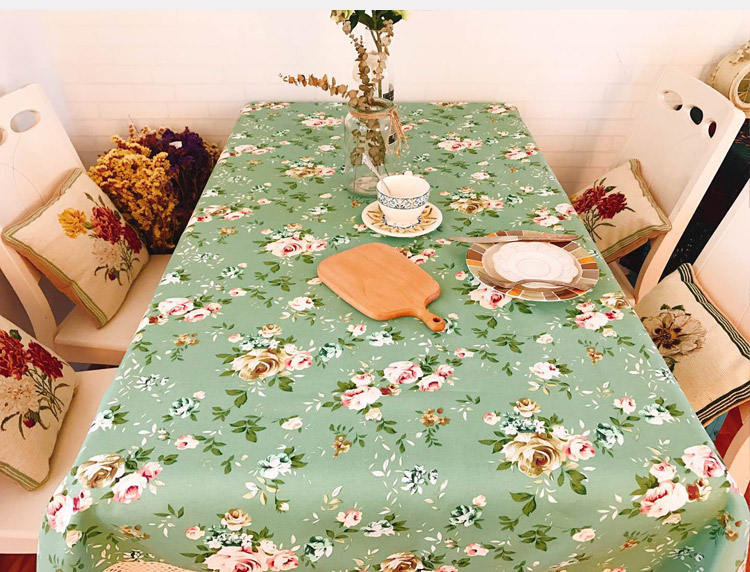 TB355 - Khăn trải bàn xanh cốm hoa mẫu đơn
