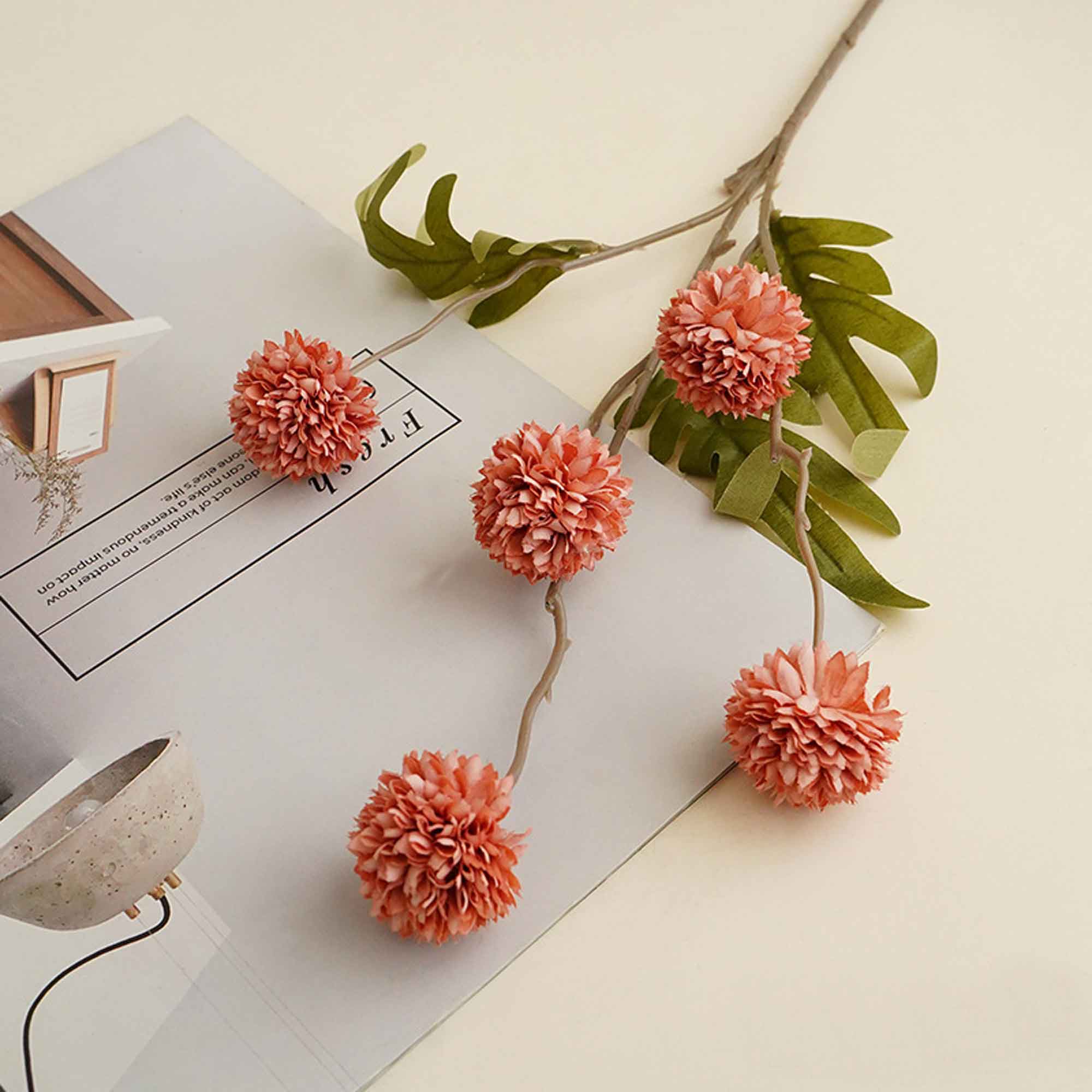 Cành Hoa Giả- Cành Hoa Cúc Bất Tử Giả Decor  Vintage (50cm)- HC1181