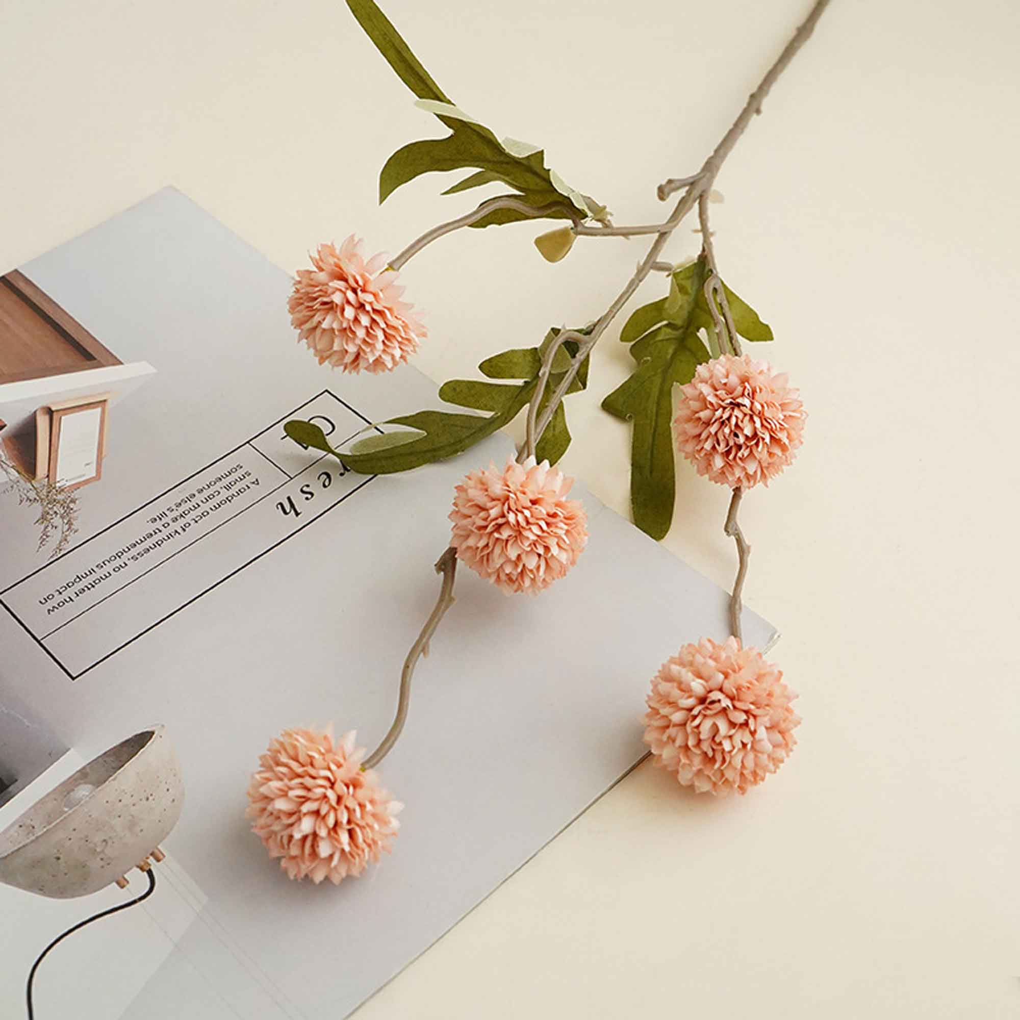 Cành Hoa Giả- Cành Hoa Cúc Bất Tử Giả Decor  Vintage (50cm)- HC1181