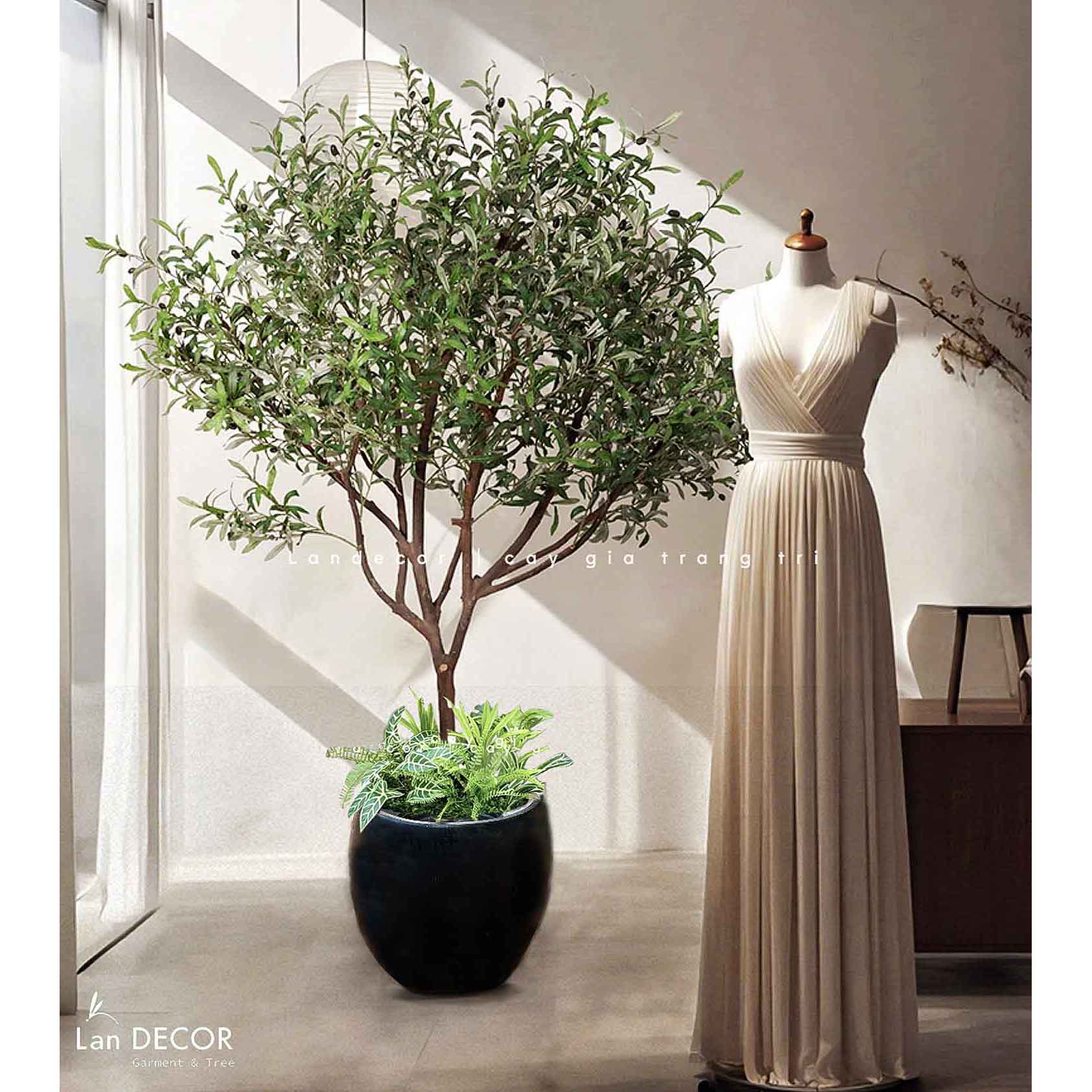 Cây Giả Thiết Kế - Cây Olive Giả Decor Cửa Hiệu Phong Cách Bắc Âu Ấn Tượng (160cm)- CC1232