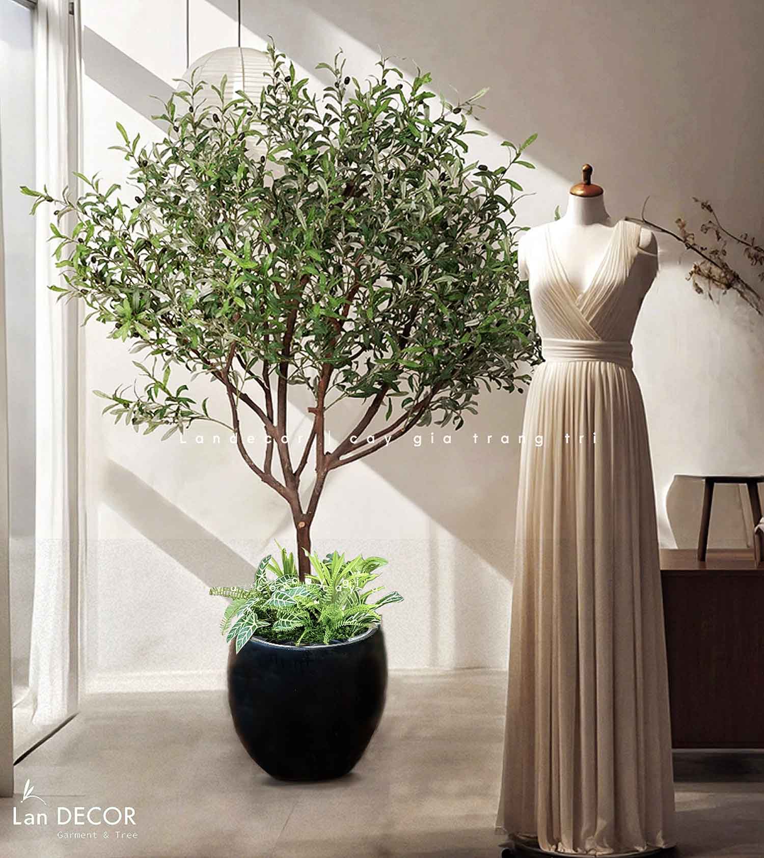 Cây Giả Thiết Kế - Cây Olive Giả Decor Cửa Hiệu Phong Cách Bắc Âu Ấn Tượng (160cm)- CC1232