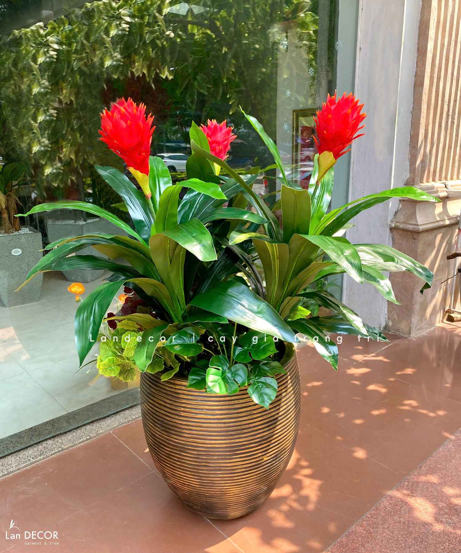 Cây Giả Decor- Cây Phát Lộc Hoa Đỏ Trang Trí Không Gian Sống Động (cao 120cm, tán 65cm)- CC1132