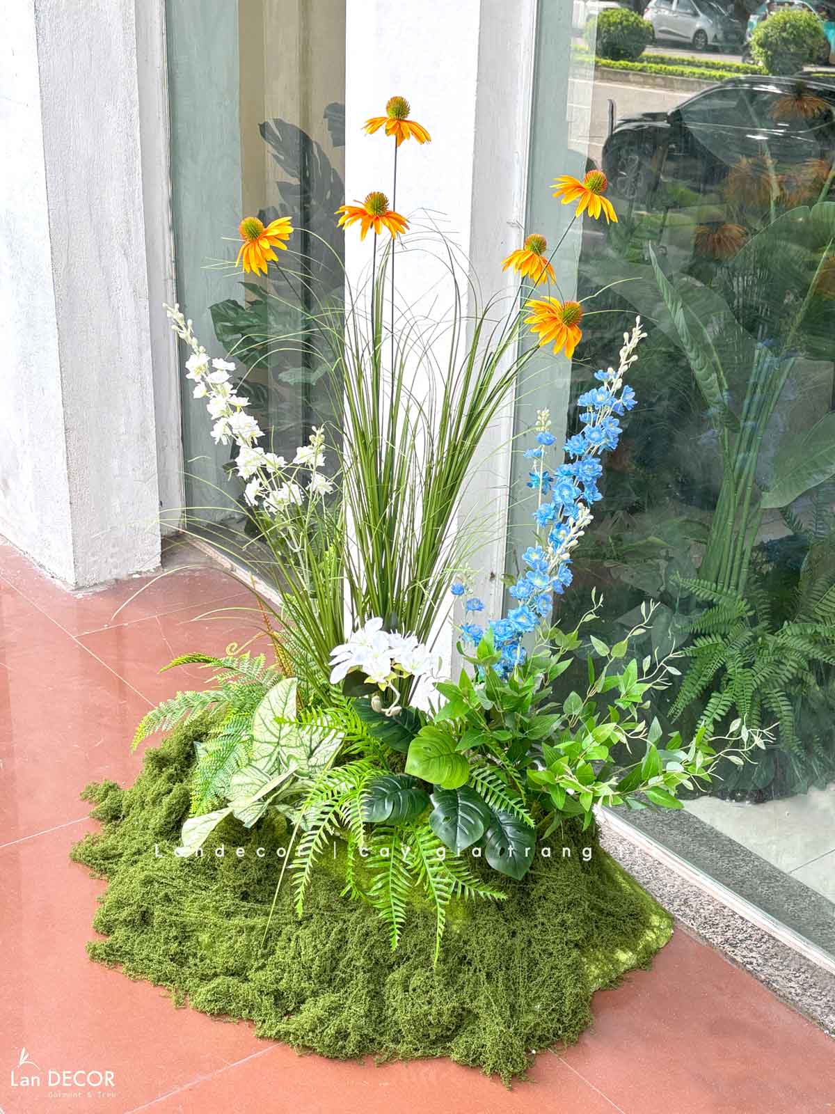 Bồn Rêu Hoa Decor- Bồn Rêu Hoa Giả Thiết Kế Cửa Hiệu (85x60x120cm)- RC080