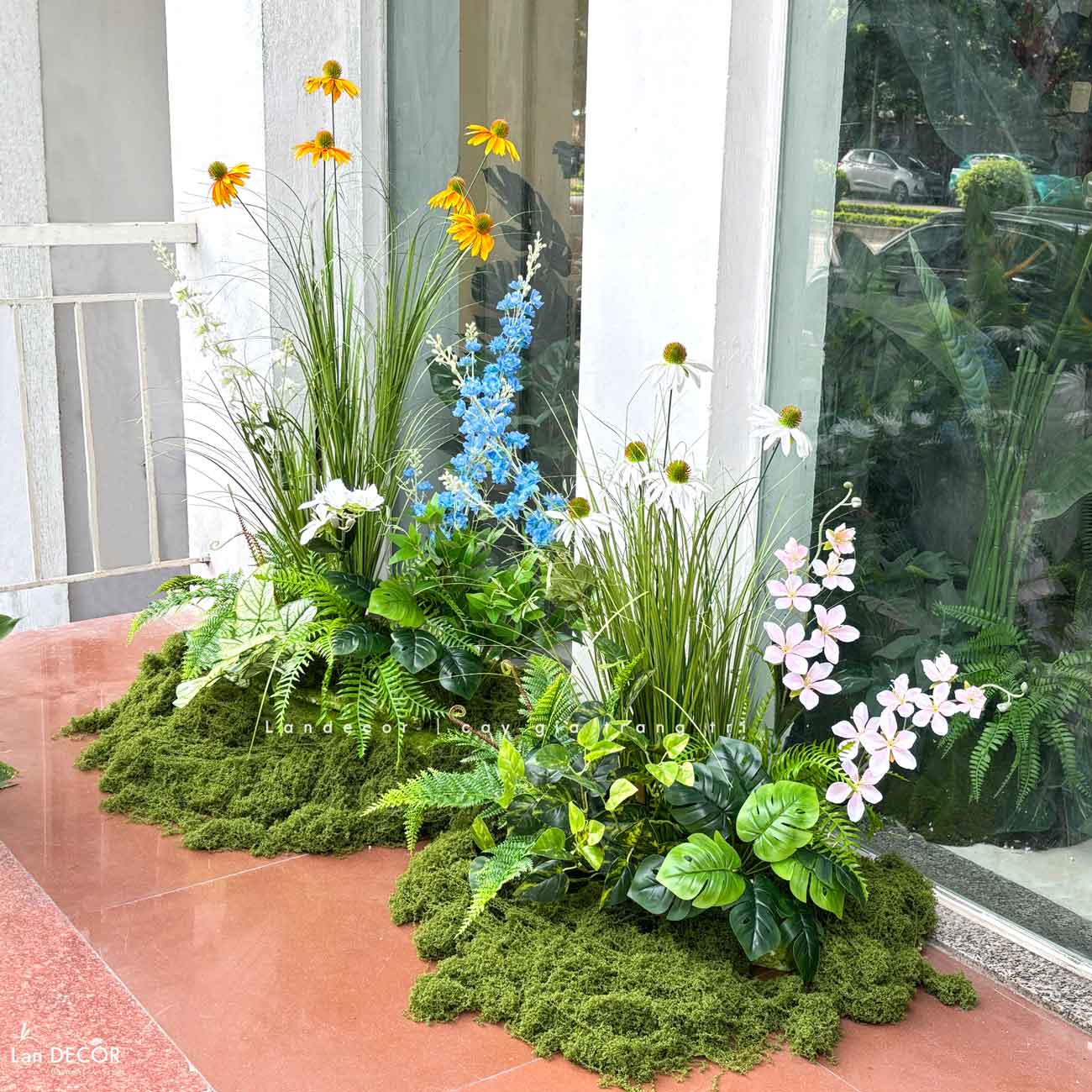 Bồn Rêu Hoa Giả- Bồn Hoa Trang Trí Tiểu Cảnh Tự Nhiên (65x50x75cm)- RC081