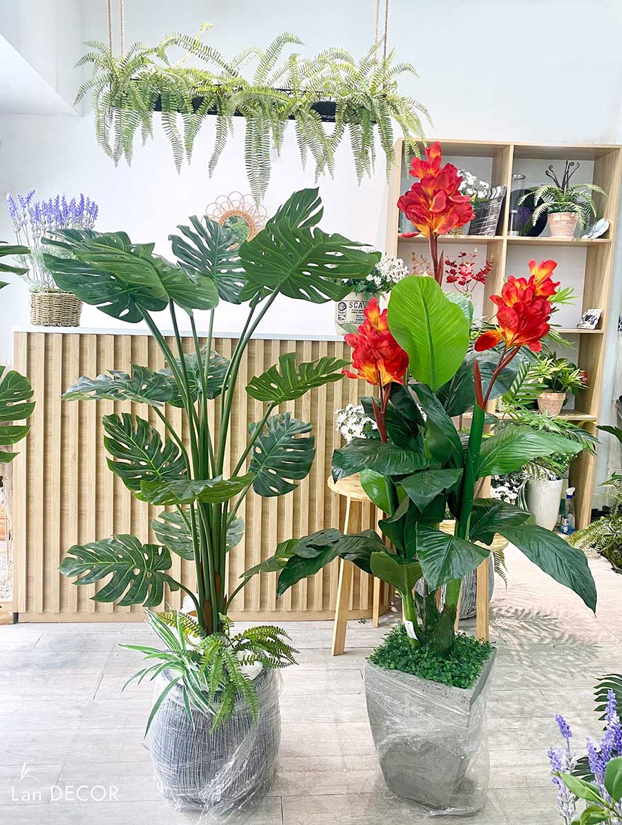 Chậu cây Monstera trang trí tiểu cảnh Landecor (150cm) - LC3058-4 mix