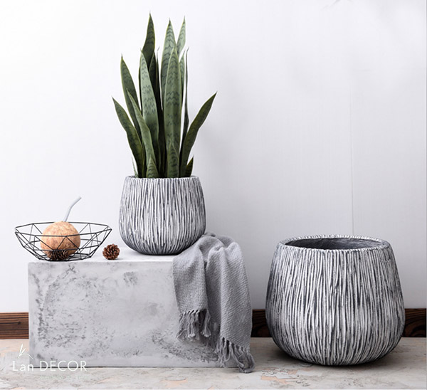 Chậu xi măng khía trồng cây phong cách Bắc Âu LanDecor - CXM029