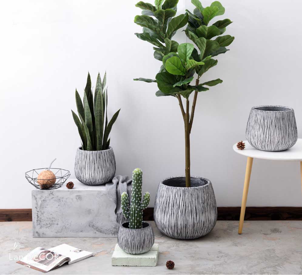 Chậu xi măng khía trồng cây phong cách Bắc Âu LanDecor - CXM029