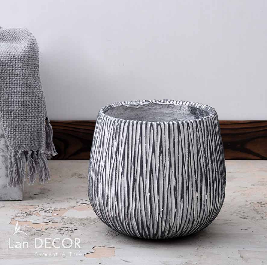 Chậu xi măng khía trồng cây phong cách Bắc Âu LanDecor - CXM029