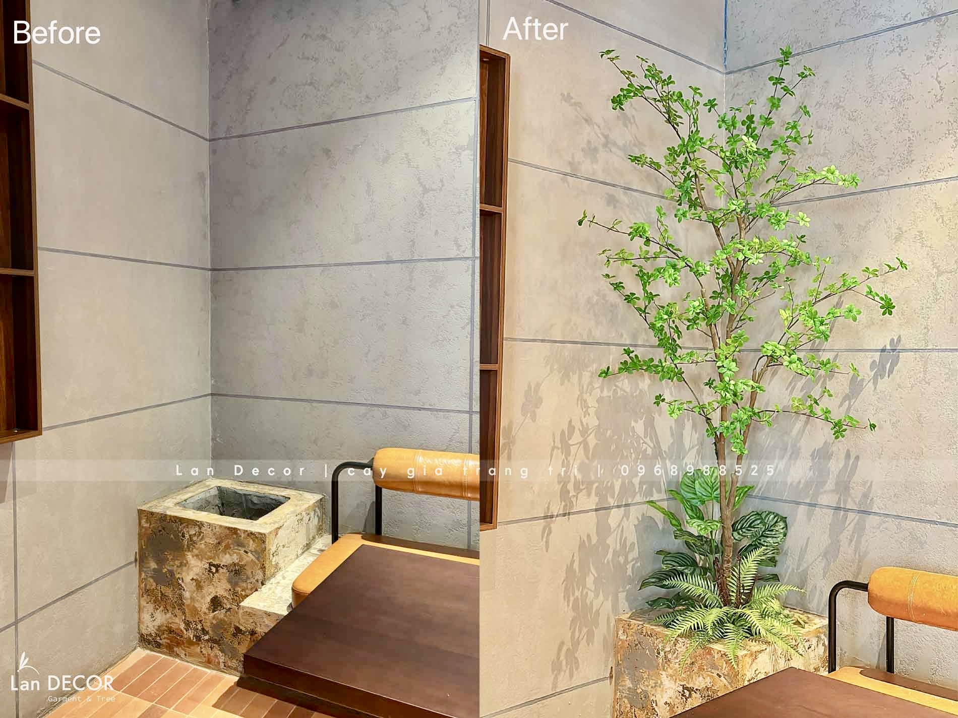 Công trình bồn cây giả- Bồn cây xanh giả trang trí tiểu cảnh cho quán Bean Around Coffee