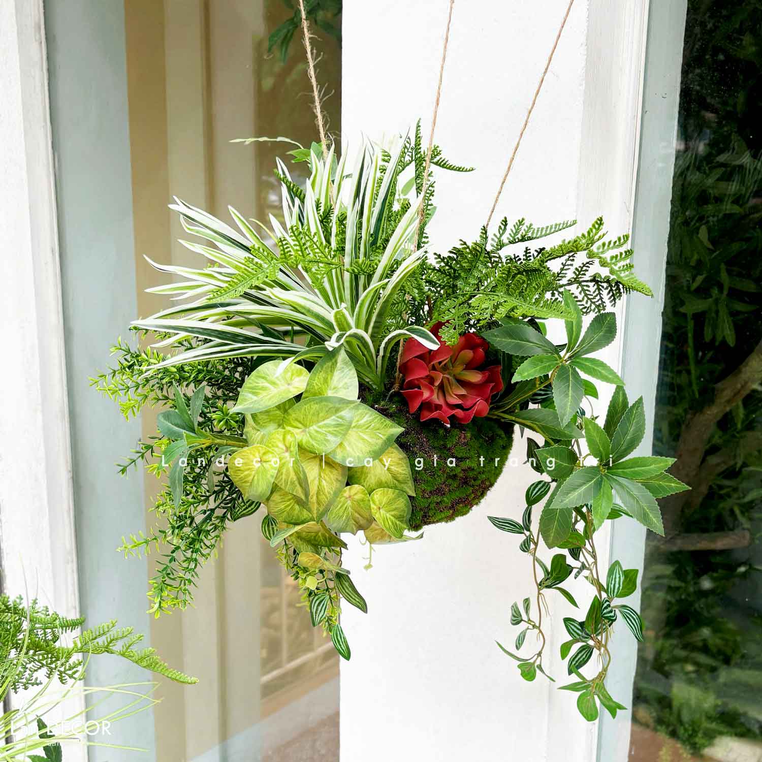 Thiết Kế Quả Cầu Treo Rủ Decor Tiểu Cảnh Xanh Hiện Đại (40x50x30cm)- CC1297