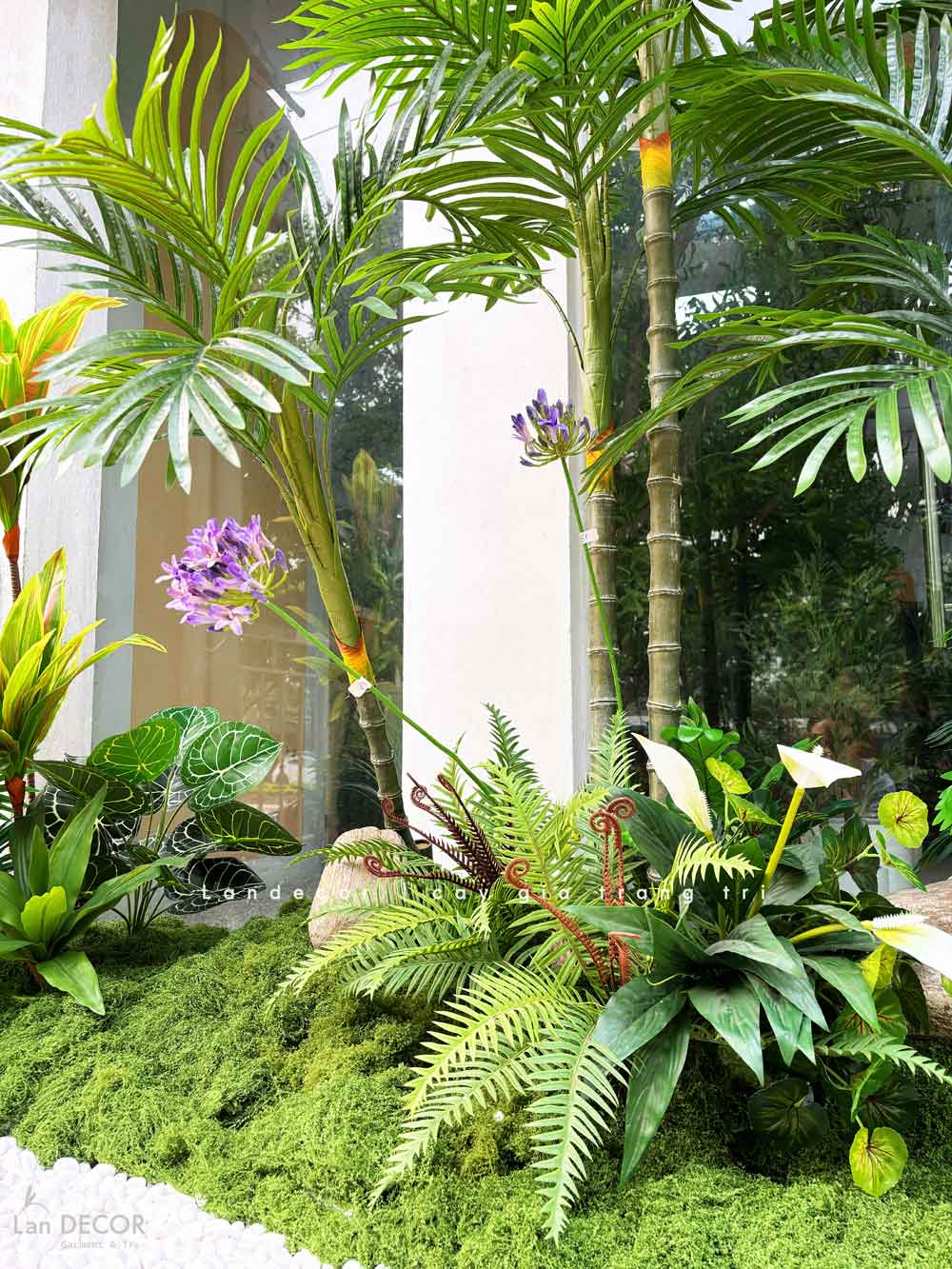 Thi Công Tiểu Cảnh Cây Giả - Bồn Rêu Cây Dừa Giả Thiết Kế Tiểu Cảnh Quán Cafe