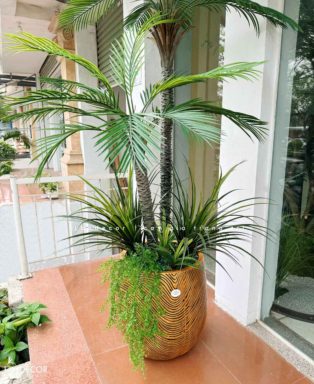 Cây Giả - Cây Dừa Giả 2 Thân Thiết Kế Văn Phòng Hiện Đại (210cm)- LC3567- ghép