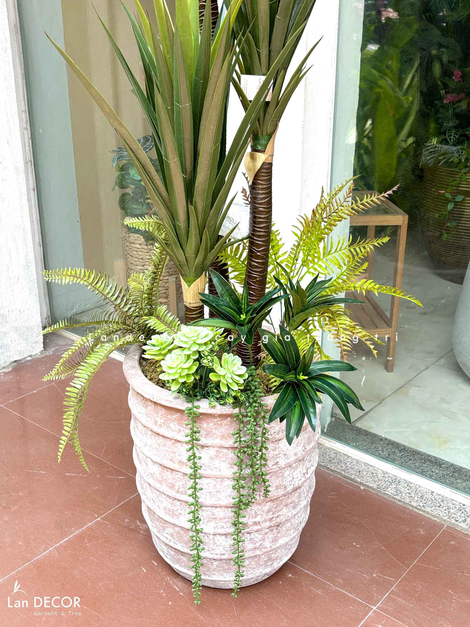 Cây phát tài núi Lan decor - cây giả trang trí 1,5m - LC3005