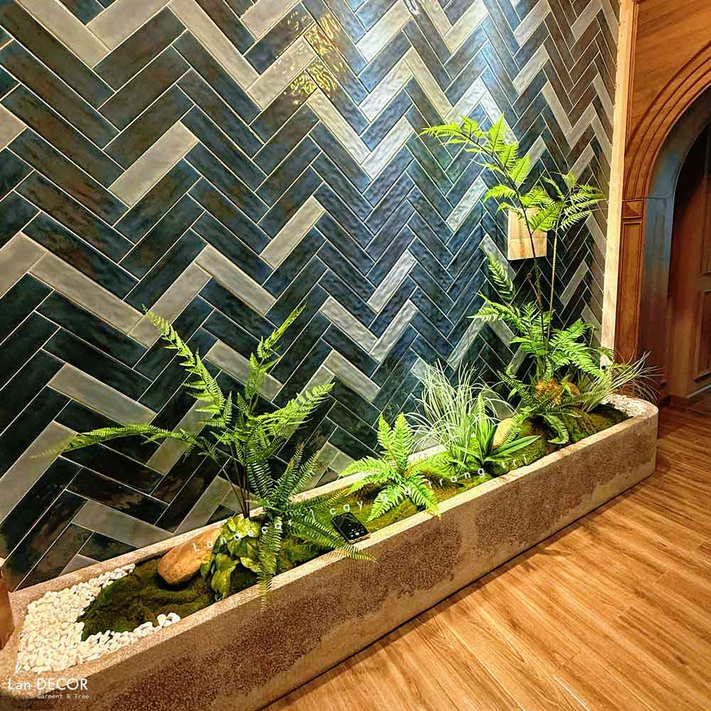Tiểu Cảnh Dương Xỉ- Thi Công Tiểu Cảnh Dương Xỉ Culi Giả Decor Căn Hộ Khách Thanh Trì(280x35x175cm)- RC102