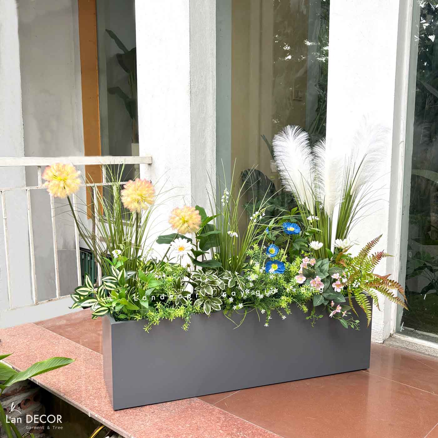 Hoa Giả Tiểu Cảnh- Bồn Hoa Giả Trang Trí Cửa Hiệu (115X40X105)- BC169