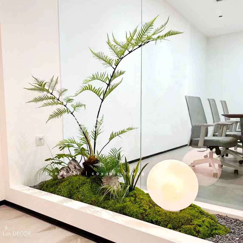 Bồn Rêu Tiểu Cảnh- Bồn Dương Xỉ Culi Thiết Kế Tiểu Cảnh Khô Văn Phòng Làm Việc (180x50x175cm)- RC076